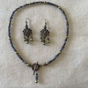 Artisan 925 Silver Green Pearl Purple Iolite beaded metal choker necklac…